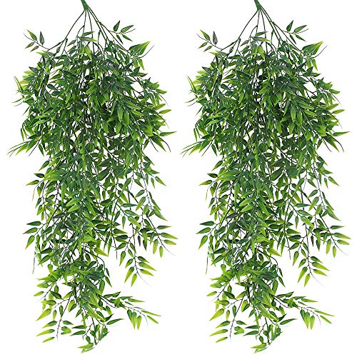JPGhaha Wandbehang Künstliche Pflanzen 82cm Bambus Blatt 2 Stück Wandbehang aus Bambusgras Streifen Grün für Die Raumdekoration von JPGhaha