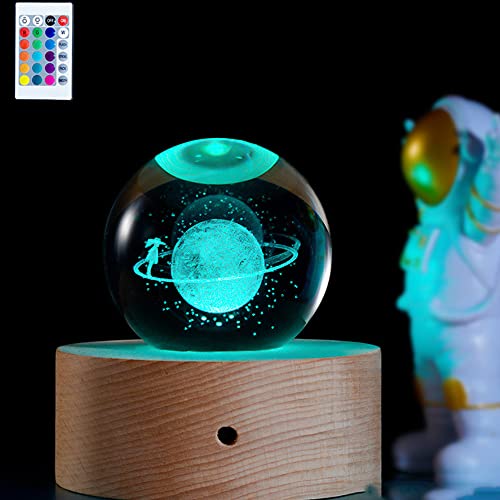 JPGhaha 3D Kristallkugel Nachtlicht 60MM 16 Farben Dimmbare LED-Kristallkugel Lampe Mit Holzsockel USB 3D Planeten Kristallkugel Nachtlicht für Kinder Valentinstag Geschenke von JPGhaha