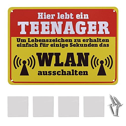 JPGhaha Türschild Teenager Blechschild 14 X 20CM Metall Jugendzimmer Geschenkidee Weihnachten Deko Blechschild für Teenager - WLAN Vorsicht Teenager Schild von JPGhaha