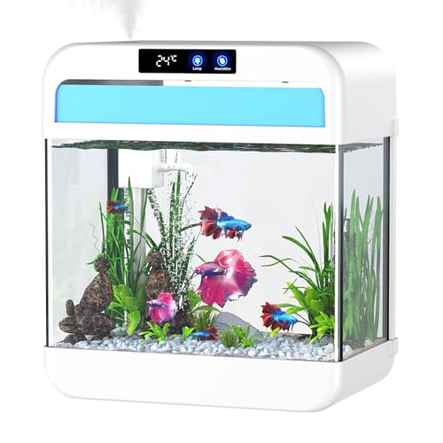 Aquarium-Set mit 3 Farben, automatisches Looping-Licht, Fischschale mit Luftbefeuchterpumpe, kleines Aquarium, Temperaturanzeige, Luftbefeuchter-Funktion für Aquarien, Starter-Kits von JPHYLL