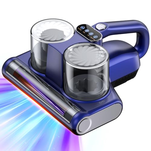 Milbensauger für Matratzen Milbenstaubsauger mit 253,7nm UV-Licht 16Kpa Absaugung Bürstenwalzenklopfen HEPA Filter Ultraschall Heißer Wind Funktion Bett-Staubsauger Verbreiterte Saugöffnung Blau von JPHYLL