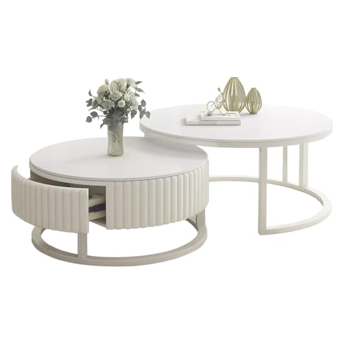 JPQTRYDRIS 50+70cm Runder Couchtisch 2er Set Weiß Beistelltische Coffee Table with Storage, Einfache Nesting Rund Couchtisch Für Wohnzimmer JPQTRYDRIS 50+70cm Runder Couchtisch 2er Set Weiß Beistelltische Coffee Table with Storage, Einfache Nesting Rund Couchtisch Für Wohnzimmer von JPQTRYDRIS