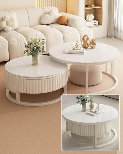JPQTRYDRIS Couchtisch 2er Set Runder Couchtisch Weiß Nesting Beistelltisch Moderne Coffee Table Sofatisch Für Wohnzimmer, Balkon Und Büro JPQTRYDRIS Couchtisch 2er Set Runder Couchtisch Weiß Nesting Beistelltisch Moderne Coffee Table Sofatisch Für Wohnzimmer, Balkon Und Büro von JPQTRYDRIS