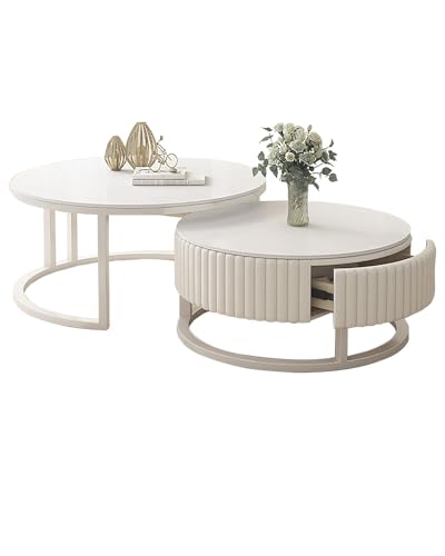 JPQTRYDRIS Couchtisch Rund 2er Set Runder Weiß Wohnzimmertisch Coffee Table Mit Metallrahmen, Nested Beistelltisch Kaffeetisch Satztische Für Schlafzimmer Wohnzimmer JPQTRYDRIS Couchtisch Rund 2er Set Runder Weiß Wohnzimmertisch Coffee Table Mit Metallrahmen, Nested Beistelltisch Kaffeetisch Satztische Für Schlafzimmer Wohnzimmer von JPQTRYDRIS
