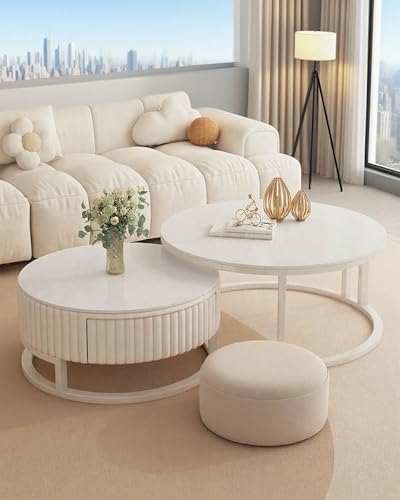 JPQTRYDRIS Moderne Runder Couchtisch 2er Set Weiß Nested Rund Couchtisch Wohnzimmertisch Satztische Kaffeetisch Für Wohnzimmer, Balkon Und Büro JPQTRYDRIS Moderne Runder Couchtisch 2er Set Weiß Nested Rund Couchtisch Wohnzimmertisch Satztische Kaffeetisch Für Wohnzimmer, Balkon Und Büro von JPQTRYDRIS