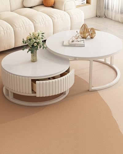 JPQTRYDRIS Rund Couchtisch 2er Set Rund Couchtisch Weiß Sofatisch Mit Schublade, Runder Nested Beistelltisch Kaffeetisch Für Wohnzimmer Schlafzimmer JPQTRYDRIS Rund Couchtisch 2er Set Rund Couchtisch Weiß Sofatisch Mit Schublade, Runder Nested Beistelltisch Kaffeetisch Für Wohnzimmer Schlafzimmer von JPQTRYDRIS