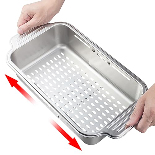 Filter über der Spüle, Edelstahlgitter für Geschirr, Siebkorb mit erweiterbaren Filtern zum Abtropfen und Waschen von Lebensmitteln, und von JPSDOWS