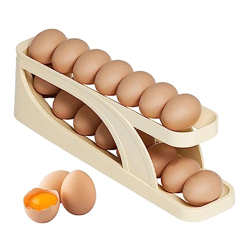 JPSDOWS Eierspender für Kühlschrank | Spendertablett für rotierende Eier, platzsparender Eierspender für Kühlschrank, zwei Ebenen von JPSDOWS