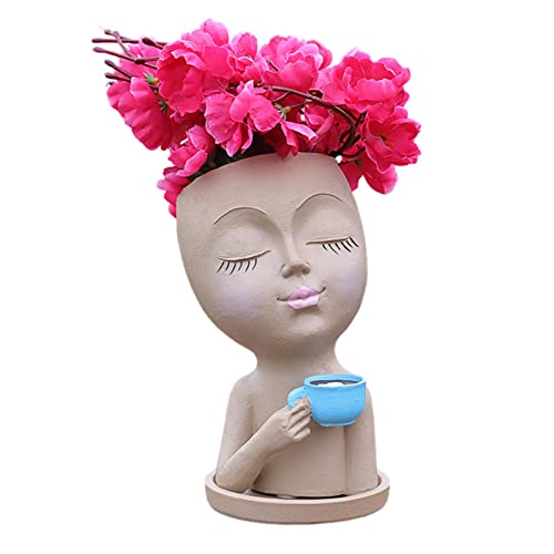 JPSDOWS Gesicht Übertopf Kopf | Indoor Lady Head Pflanzer, Harz Blumentopf Gesicht Pflanzer mit Drainageloch für Kamin Schreibtisch Dekor von JPSDOWS