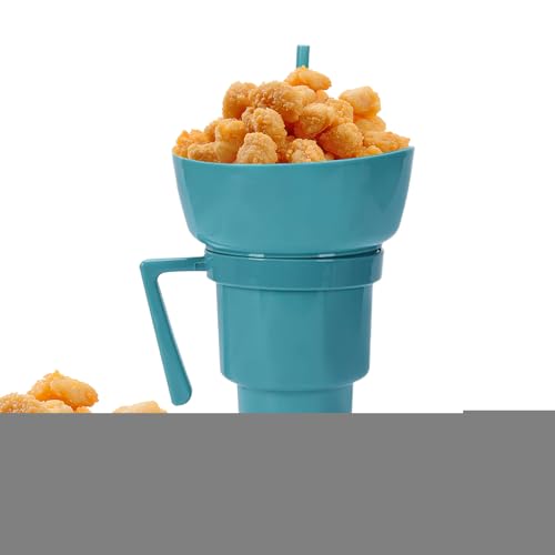 JPSDOWS Getränkebecher - Integrierter Nack-Behälter | Popcornbehälter mit Griff Tumbler außen für Kinder Filme Picknick Dessert Camping Auto Wohnzimmer von JPSDOWS