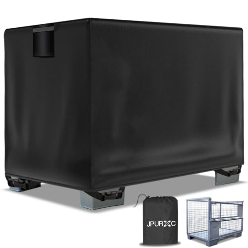 JPURXC Gitterbox Abdeckung Schwerlast Reißfest 600D Oxford Eurogitterbox Abdeckung für Gitterbox Wasserdicht, Winterfest UV-Beständiges -schwarz (125x85x27 cm) von JPURXC