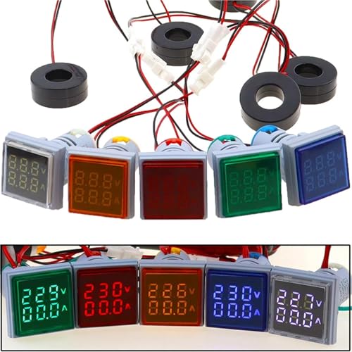1pc Quadratische LED Digital Voltmeter Amperemeter Signal Lichter Volt Spannung Strom Combo Meter Anzeige Tester Mess AC 60-500V 1-100A(-V-A Square Yellow) von JPVLCNDJ