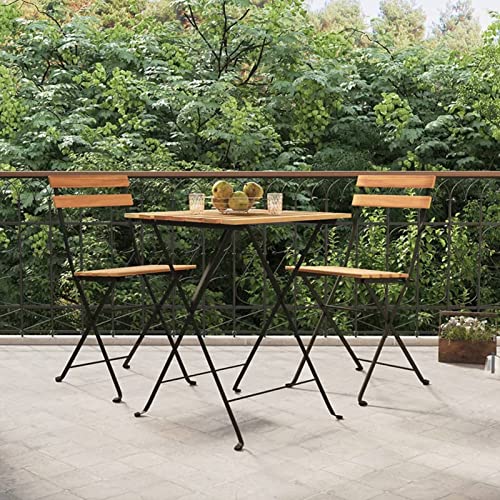 JPXXFM 3 -teilige Klappbistro -Set Massivholz Teakte und Stahl Kleiner Tisch und Stuhl Set Tisch und hohe Rückenstühle Innenmöglichkeiten im Freien Möbel für Gartendecke Balkon Terrasse Terrasse von JPXXFM
