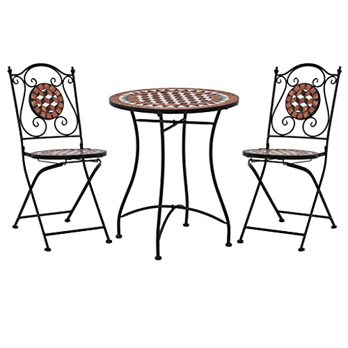 JPXXFM 3 -teiliges Mosaik Bistro Set Keramikfliesen Terrakotta Bistro Bistro Set Mosaic Metall ESS -Set Garten Rundtisch mit Klappstühlen Innen im Freien Gespräch Fu von JPXXFM