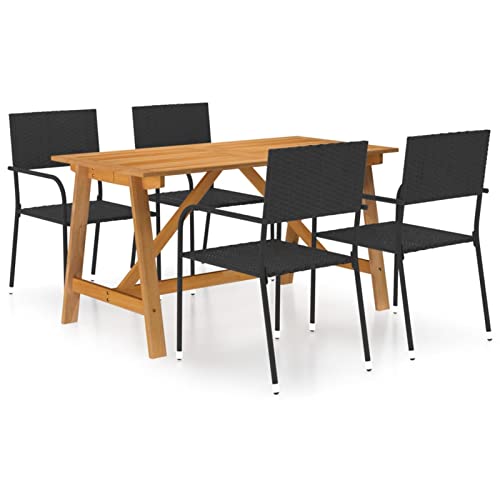 JPXXFM 5 -teilige Garten Essseet Schwarzer Rattan Tisch und Stühle im Freien Garten ESS -Set Möbel Set Sitzer Terrassenmöbel Rechteckt Tisch mit Glasoberteil WE WIR von JPXXFM