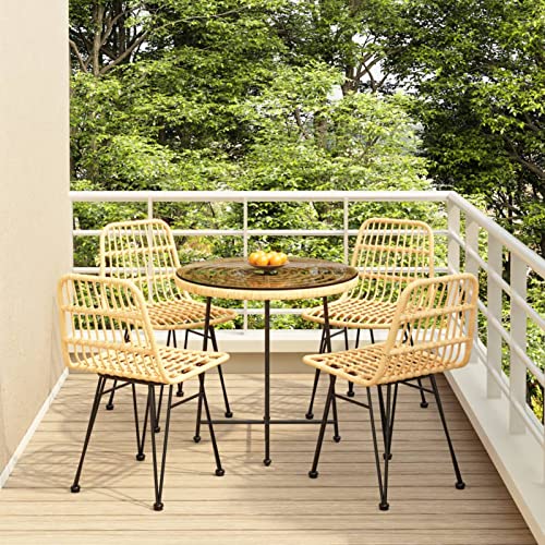 JPXXFM Holzgarten Esstisch und Stühle Set wetterfestes Außenterrasse Oval Solid Möbel 5 Stück Garten Esset Poly Rattan von JPXXFM