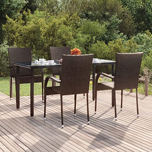 JPXXFM Holzgarten Esstisch und Stühle Set wetterfestes Außenterrasse Oval Solid Möbel 5 Stück Garten Essset Brauner Poly Rattan von JPXXFM