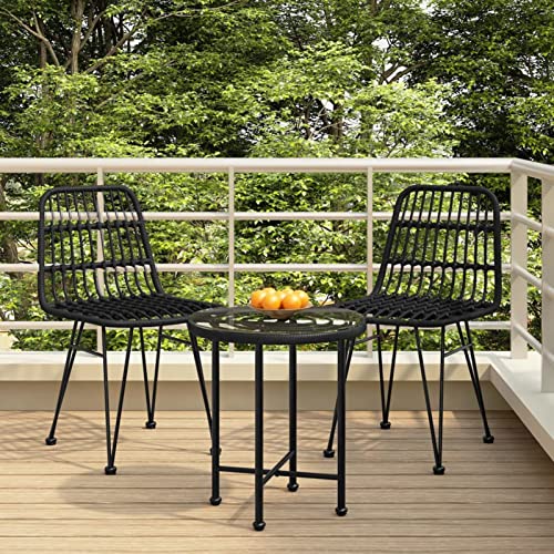 JPXXFM Holzgarten Esstisch und Stühle Set wetterfestes Außenterrichter Außendienst Oval Solid Möbel 3 Stück Garten Essseet Schwarzer Poly Rattan von JPXXFM