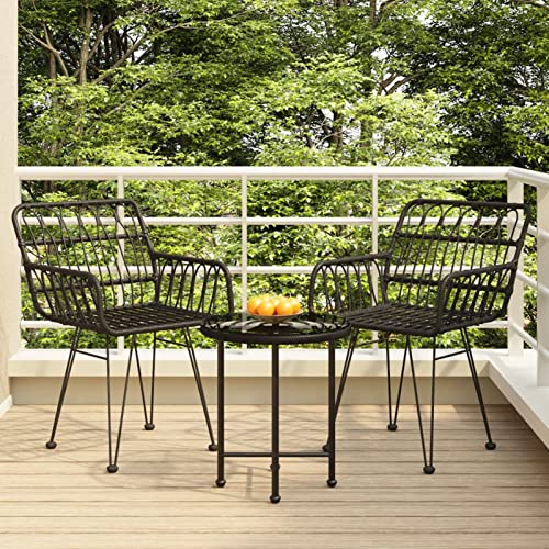 JPXXFM Holzgarten Esstisch und Stühle Set wetterfestes Außenterrichter Außendienst Oval Solid Möbel 3 Stück Garten Essseet Schwarzer Poly Rattan von JPXXFM