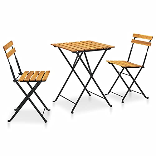 JPXXFM Kleine Tisch- und Stuhl -Set -Tisch und hohe Backstühle Innenmöbel Set für Gartendeck Balkon Terrasse Dekor 3 Stück Klappbistro Set Festes Akazieholz von JPXXFM