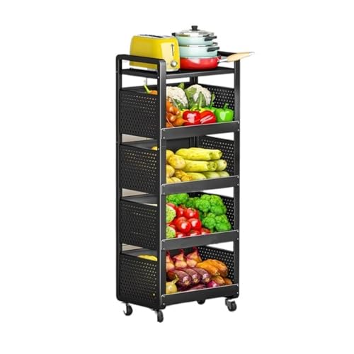 JPXXFM Küchenlagerständer Metall Rolling Cart mit Rädern Küchen Lagerkorb Storage Trolley Korb für Gemüse und Obst Rolling Stream Cart (5 -Stufe) von JPXXFM