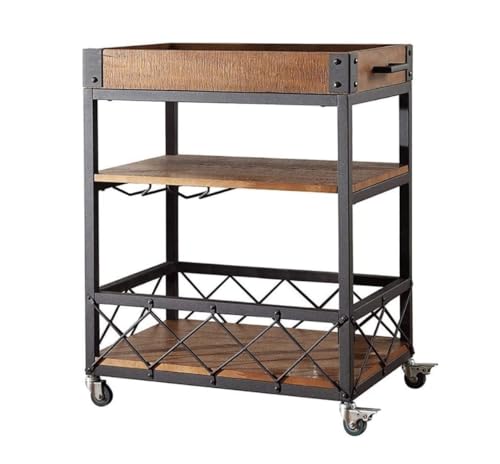 JPXXFM Küchenlagerstange 3 Ebenen Aufbewahrungswagen auf Rädern Vintage Metal Wood Bar, Serviertkarren Küche Lagerhause für Home Hotel Rolling Storage Cart JPXXFM Küchenlagerstange 3 Ebenen Aufbewahrungswagen auf Rädern Vintage Metal Wood Bar, Serviertkarren Küche Lagerhause für Home Hotel Rolling Storage Cart von JPXXFM