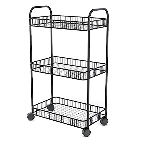 JPXXFM Küchenlagerstange 3-Tier Cart Rack Wohnzimmer Lager Rack Bad Küchendräder mit Rädern Rolling Storage Cart (schwarz) von JPXXFM