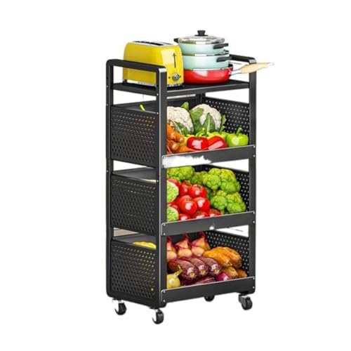 JPXXFM Küchenlagerstange Metall Rolling Cart mit Rädern Küchen Lagerwagen Storage Trolley Korb für Gemüse und Obst Rolling Stream Cart (4 -Stufe) von JPXXFM