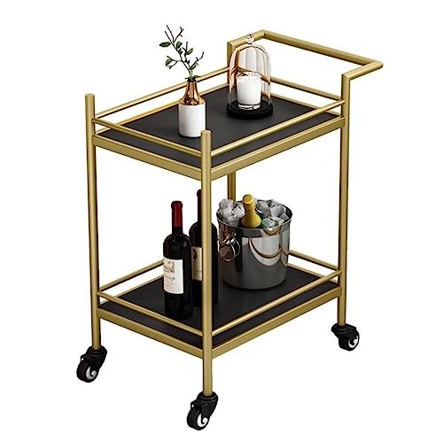 JPXXFM Küchenspeicher Rack 2 Tier Metal Rolling Cart mit Rädern Mobiler Küchenstaierwagen Hotel Commercial Cart Home Restaurant Trolley Rolling Storage Cart (Gold+Schwarz) von JPXXFM