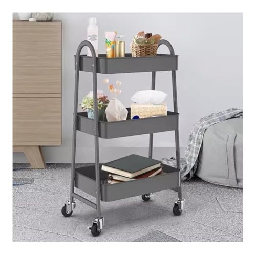 JPXXFM Küchenspeicher Rack 3 Tier Küche Aufbewahrung Cart Metall Utility Cart Rolling Trolley Cart Organizer Cart mit Rädern für Badezimmer Büro Rolling Storage Cart (Grau) von JPXXFM