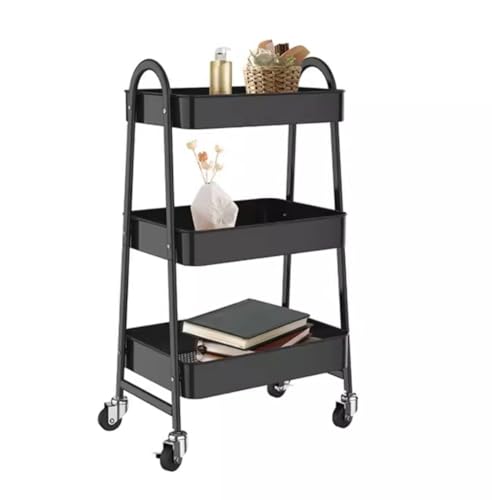 JPXXFM Küchenspeicher Rack 3 Tier Küche Aufbewahrung Cart Metall Utility Cart Rolling Trolley Cart Organizer Cart mit Rädern für Badezimmer Büro Rolling Storage Cart (schwarz) von JPXXFM