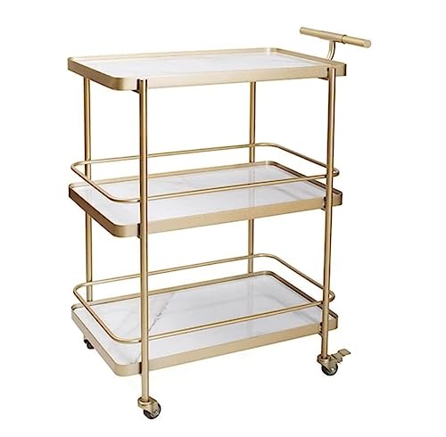 JPXXFM Küchenspeicher Rack 3 -Tier -Metalltrolley mit Rädern Mobiler Rollwagen Catering Cart Servicer Snack Cart Tee Küche Lagerharm Rolling Storage Cart (Gold+Weiß) von JPXXFM