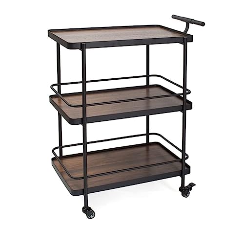 JPXXFM Küchenspeicher Rack 3 -Tier -Metalltrolley mit Rädern Mobiler Rollwagen Catering Carts Servicer Snack Cart Tee Küche Lagerhöhle Rolling Storage Cart (Schwarz+Walnuss) von JPXXFM