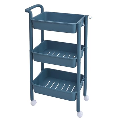 JPXXFM Küchenspeicher Rack Rolling Utility Cart Mobiler Speicherregal mit Rädern, Multifunktionsservice -Trolley -Karren für Küchenbüro Badezimmer Rolling Storage Cart (Blau, 3 Stufe) von JPXXFM