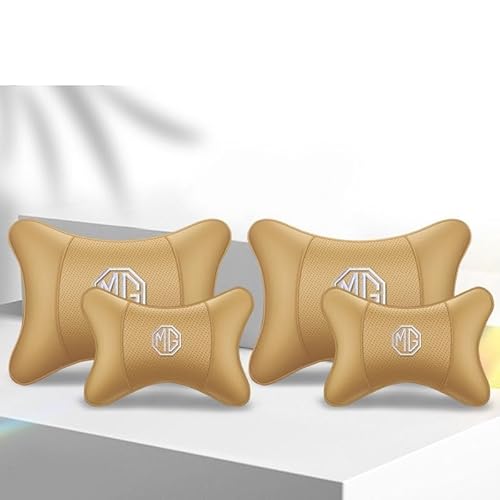 JPYDFI 2 Stück Auto Nackenkissen für MG HS (AS23) 2018-2022 2023, Auto Kopfstütze Kissen Autositz-kopfstütze Nackenstütze Autositz Nackenkissen, beige- 2*headrest + 2*Lumbar Support von JPYDFI