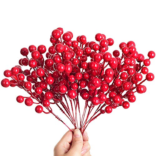 Künstliche rote Beeren, Mini Holly Berries Simulation Dekorative Früchte, 20 Stück Künstlicher Beerenzweig Rot Beerenzweig, Kunst Zweig Beeren für Weihnachten, Hochzeit, Handwerk und Heimornamente von JPYH