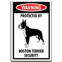 Zinn Zeichen Für Haustür Dekor - Dieses Hundebesitzer Eingang Oder Zaun 12 X 8In. Warnung Geschützt Durch Boston Terrier Sicherheit von JPsParcels