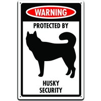 Zinn Zeichen Für Haustür Dekor - Dieses Hundebesitzer Eingang Oder Zaun 12 X 8In. Warnung Geschützt Durch Husky Sicherheit von JPsParcels