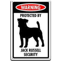 Zinn Zeichen Für Haustür Dekor - Dieses Hundebesitzer Eingang Oder Zaun 12 X 8In. Warnung Geschützt Durch Jack Russel Sicherheit von JPsParcels