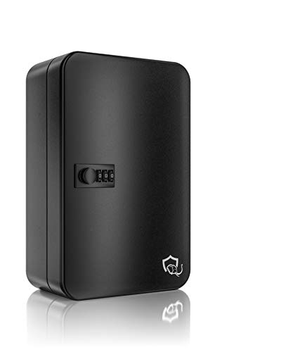 JQD© Premium Schlüßelkasten mit Zahlencode - Sichere Schlüsselaufbewahrung im Schlüsselkasten - Abschließbare Schlüsselbox mit 24 stabilen Haken - 250x180x80mm (HxBxT) Farbe Matt-Schwarz von JQD