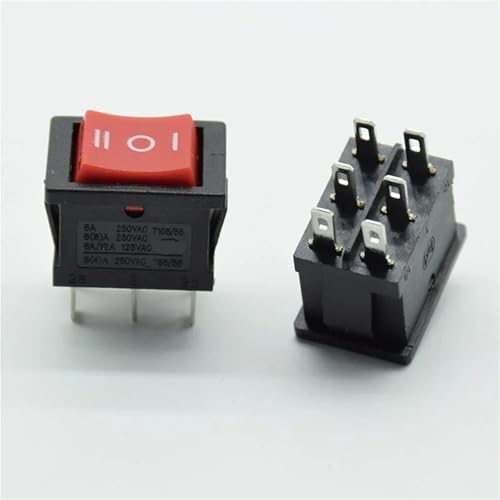 6 Fuß 3 Gang 6A 250V Rückwärtstaste Zweipoliger Umschalter Rot Schwarz Wippschalter Netzschalter 2St(Red) von JQDJXMED