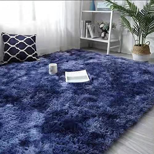 Modernes Teppich Wohnzimmer, weich und Flauschig Hochflor Schaffell/Fell Flächenteppich Matte Anti-Rutsch Unterseite Carpet, für Wohnzimmer Schlafzimmer Esszimmer oder Kinderzimmer (Navy,100x200cm) von XMZFQ