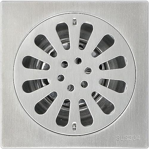 JQFDD Quadratischer Bodenablauf aus gebürstetem Edelstahl, geruchshemmend, für Badezimmer, Toilette, Küche, Balkon, große Abflüsse mit Haarsieb, 12 x 12 cm von JQFDD