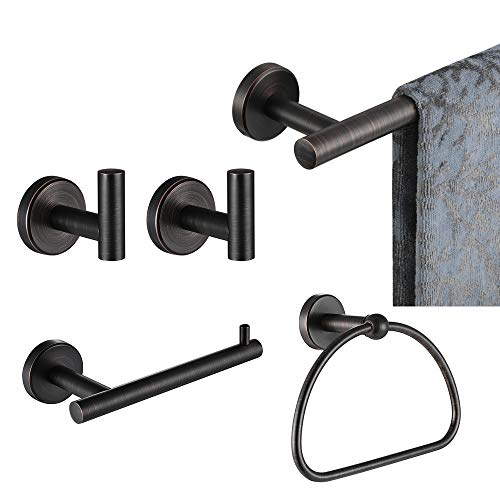 JQK Badezimmer-Hardware-Set, ölgeriebene Bronze, 5-teiliges Bad-Zubehör-Set ORB Wandhalterung inkl. 61 cm Handtuchstange, 22,9 cm HT-Stange, TP-Halter, Handtuchhaken x 2, BAS165-ORB von JQK