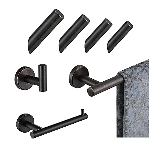 JQK Badezimmer Hardware Set Oil Rubbed Bronze, 7-teiliges Bad Zubehör Set ORB Wandhalterung inkl. 12" HT Bar, TP Halter, Handtuchhaken x 1, Bademantelhaken x 4, BAS117-ORB von JQK