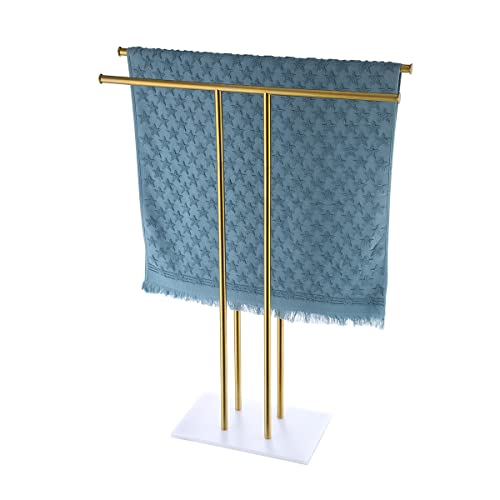 JQK Bath Towel Holder Stand Brushed Gold, 30 Inch Freistehend Double Towel Rack Shelf for Bathroom Floor, Light Gold, BTH100L30-WG von JQK