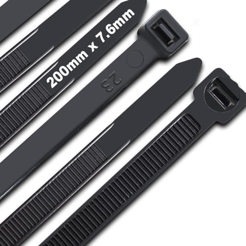 JQKX Kabelbinder 200 mm x 7,6 mm, UV-Beständig ultra starke Kabelbinder mit 70 kg Zugfestigkeit, Schwarz, Nylon, 100 Stück JQKX Kabelbinder 200 mm x 7,6 mm, UV-Beständig ultra starke Kabelbinder mit 70 kg Zugfestigkeit, Schwarz, Nylon, 100 Stück von JQKX