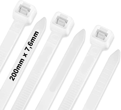 JQKX Kabelbinder 200 mm x 7,6 mm, UV-Beständig ultra starke Kabelbinder mit 70 kg Zugfestigkeit, Weiß, Nylon, 100 Stück JQKX Kabelbinder 200 mm x 7,6 mm, UV-Beständig ultra starke Kabelbinder mit 70 kg Zugfestigkeit, Weiß, Nylon, 100 Stück von JQKX