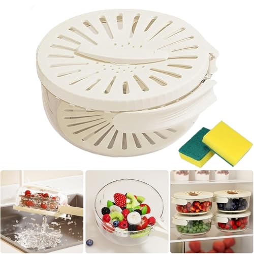 2 in 1 Abtropfgestell und Sieb, Multifunktionaler Abtropfkorb Aufbewahrungsbox mit Griff, Obst Abtropfbehälter Abflusskorb, 2 in 1 Drainer and Strainer, 3 in 1 Küchensieb Schüssel (Weiß) von JQUAL