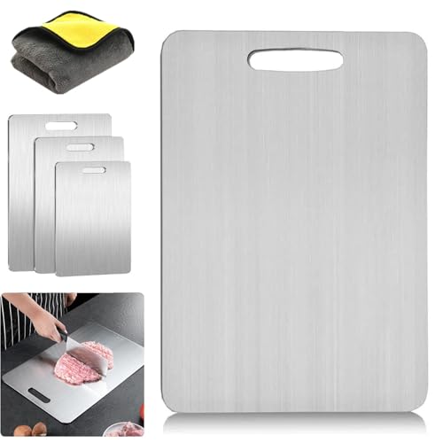 Titan Schneidebrett, Titanium Cutting Board, 304 Edelstahl Doppelseitiges Schneidebrett in Lebensmittelqualität, Titanium Schneidebrett, Titan Schneidebretter für Küche (29 x 20 cm) von JQUAL